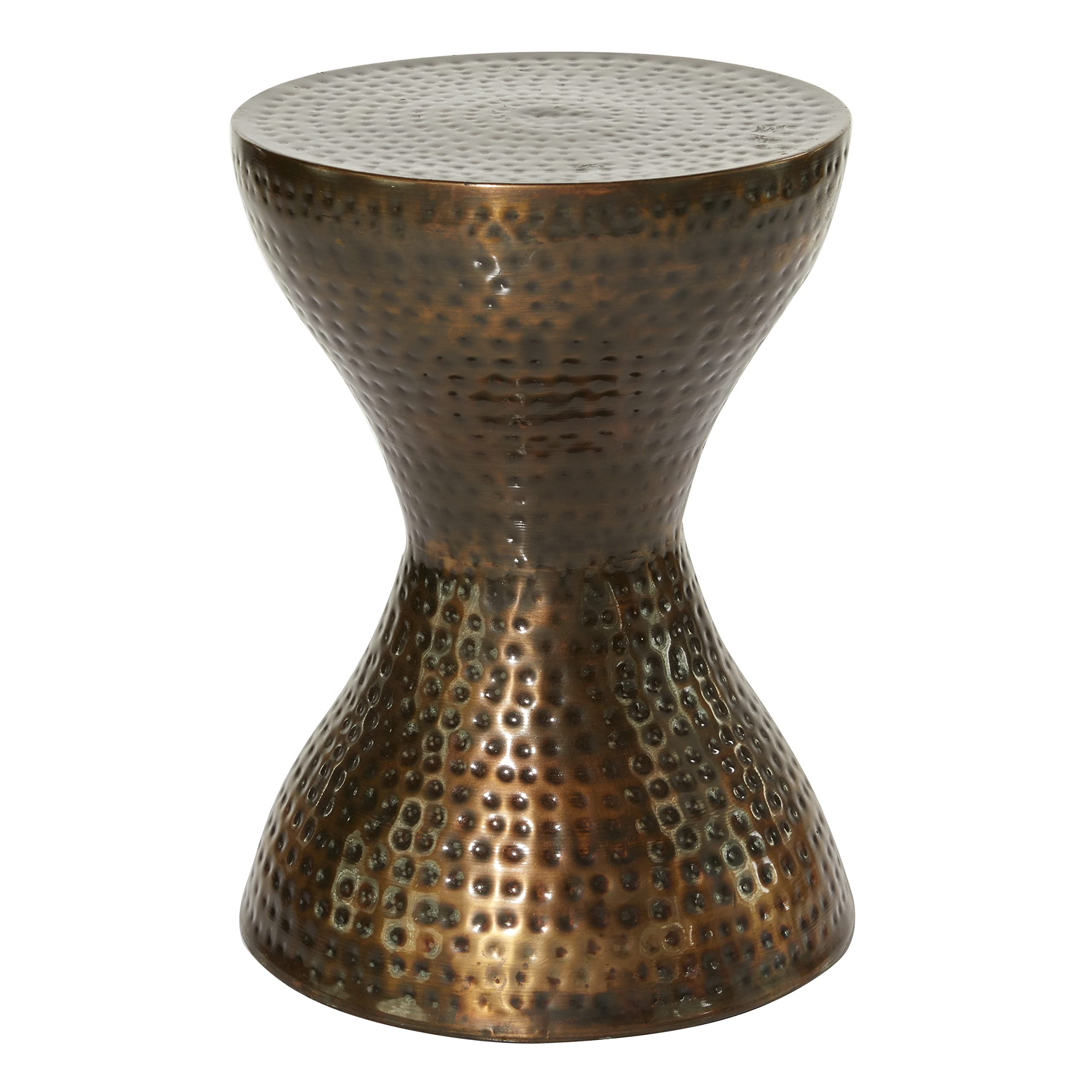 Deco 79 Metal Hammered Accent Table with Hourglass Shape, 14" x 14" x 19", Bronze