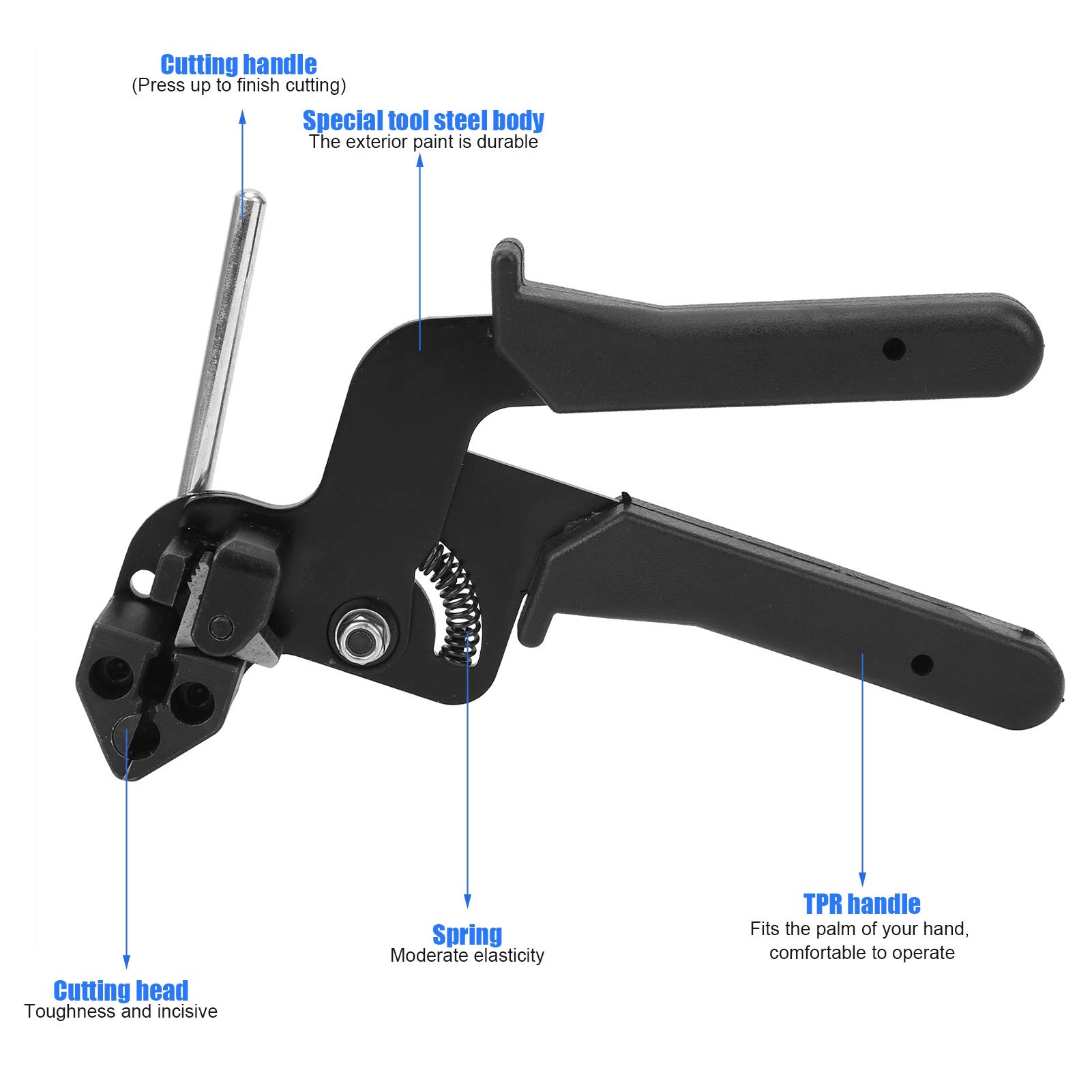 OVAQUIXI Stainless Steel Cable Tie Gun, 12mm Capacity, Heavy Duty, Quick Release Cutting, Black - Image 2