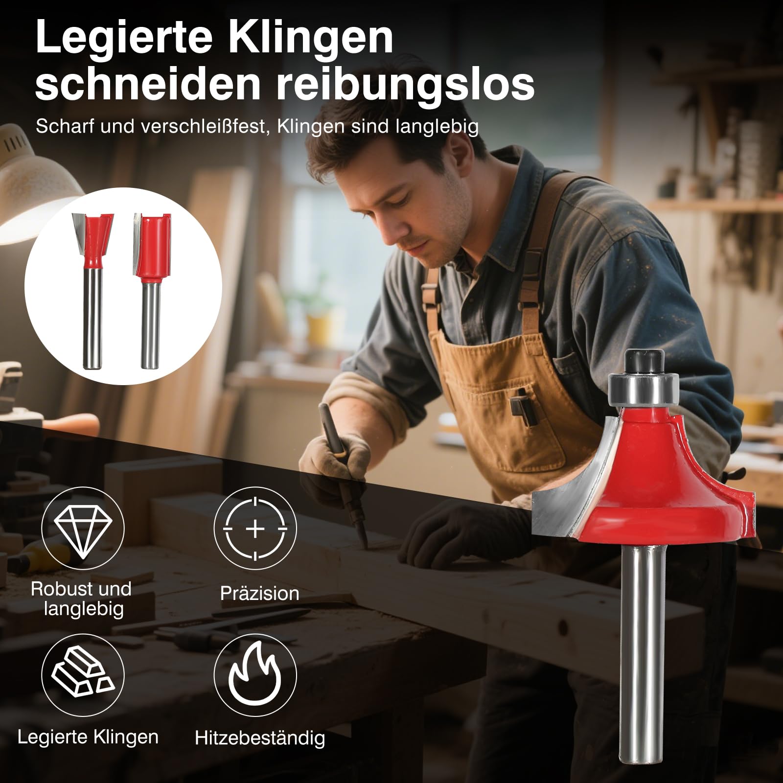 Präzisions-Fräser-Set mit 6 mm Schaft - 12-teilige Hartmetall-Fräsbits für Oberfräsen | Profi-Zubehör für Holzbearbeitung & kreative Projekte mit Holz