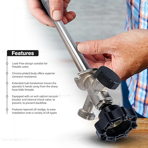 Miniatura 4 de Midline Valve 84323 Sillcock Pipe Cuerpo de latón cromado antiescarcha antiescarcha con disyuntor de vacío integral de 12 pulgada MIPsudor conexión