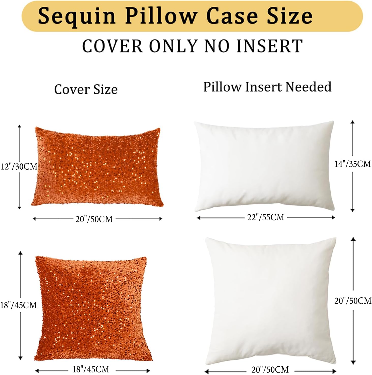 ShinyBeauty Orange Velvet Pillow Covers 12X20-Inch Set of 2 Sequin Pillows Cover, Soft Decorative Cushion Cover, Rectangle Pillow Case for Sofa, Couch, Living Room Decor