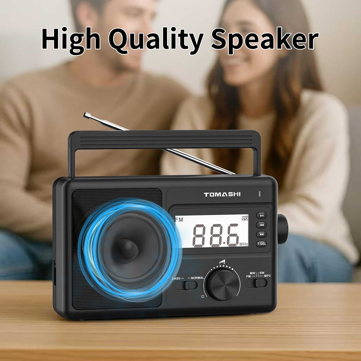 TOMASHI Portable AM/FM/SW 3 Band Radio, AM FM Radio with Clock