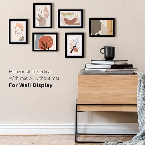 Miniatura 5 de KINLINK - Juego de 6 marcos de fotos negros de 5 x 7 pulgadas, marcos de fotos de madera con paspartú de 4 x 6 con plexiglás para 4 x 6 con paspartú