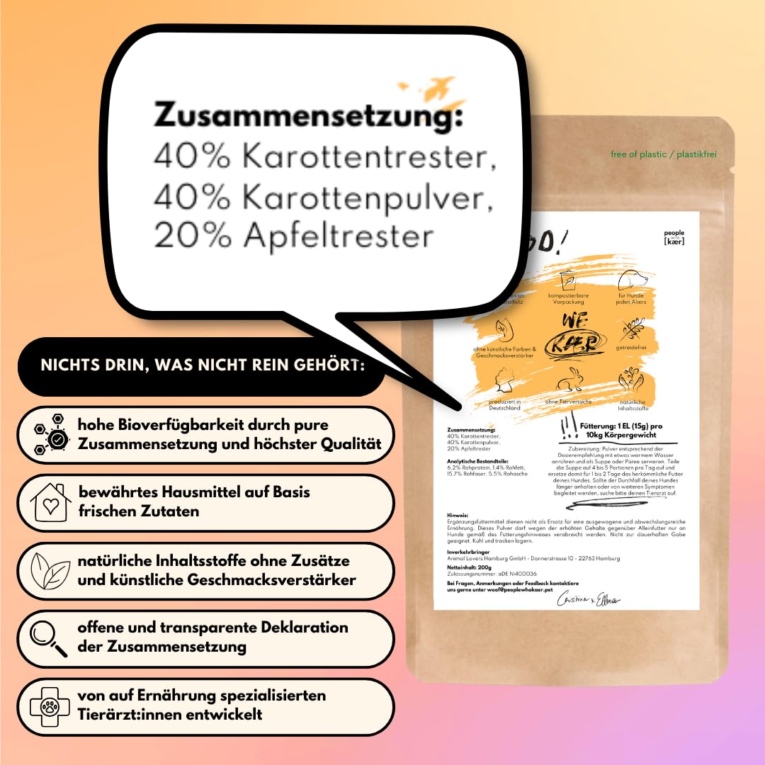 People who Kaer Moroche, Soupe aux carottes 200 g, haut rendement grâce à sa forme en poudre, prébiotiques pour aider en cas de diarrhée et de problèmes d'estomac, poudre de carotte avec grignon de