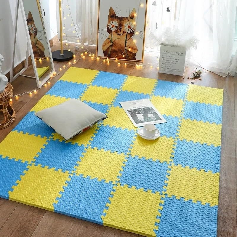 8-częściowa podłoga z puzzli, koc z pianki EVA, mata do zabawy do użytku w garażach, siłowniach, domowych salach fitness(Yellow and Blue)