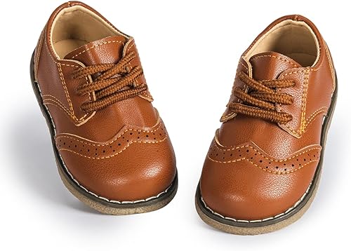 Miniatura 3 de Casazoe Zapatos Oxford de piel sintética para niños y niñas, zapatos de vestir de boda para niños pequeños, con cordones y suela de textura