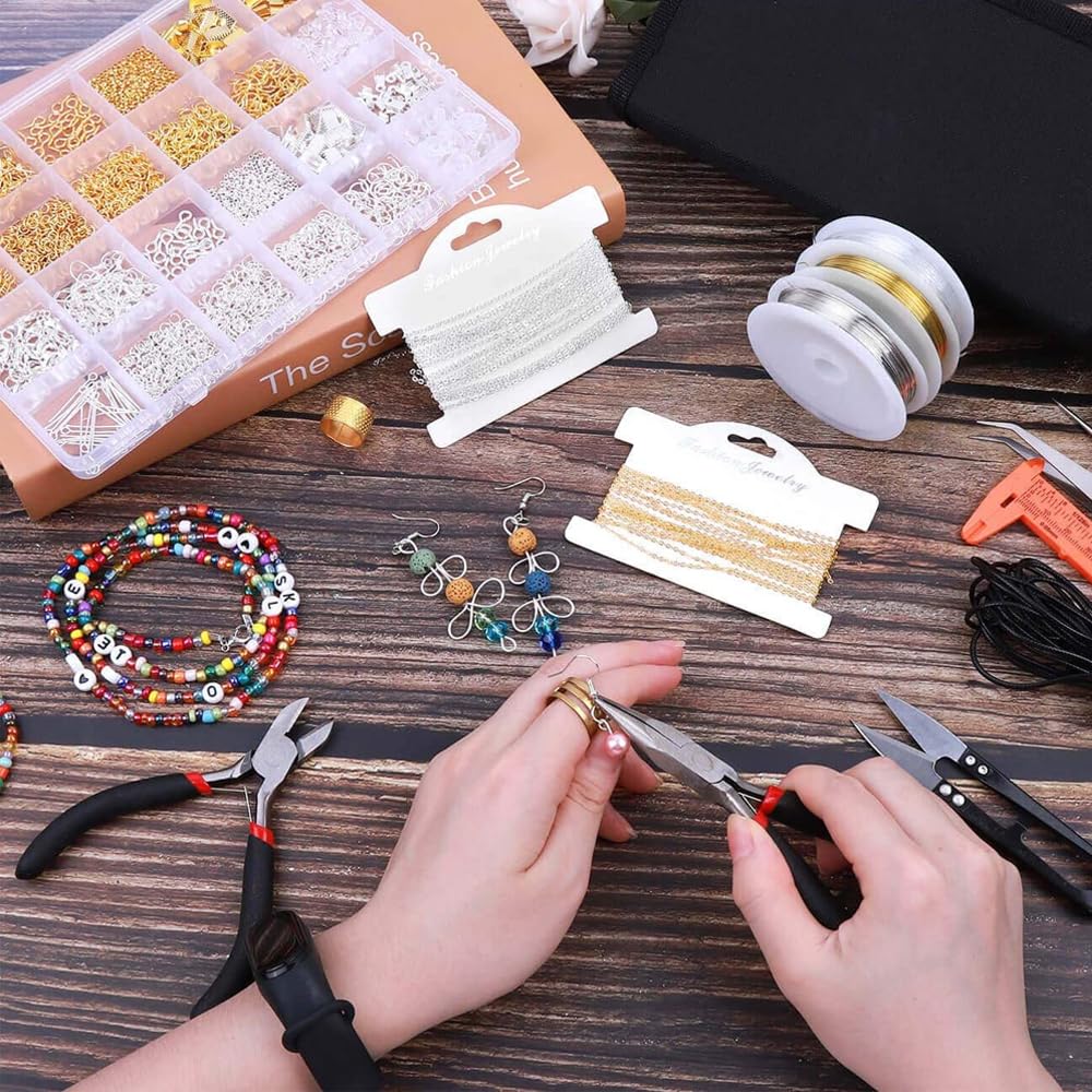 SEIWEI Schmuckherstellungs-Werkzeugset, Ringherstellungs- und Drahtwickel-Set mit Zange, Kupferdraht und Ketten, ideal für DIY-Halsketten, Ringe und Reparaturen