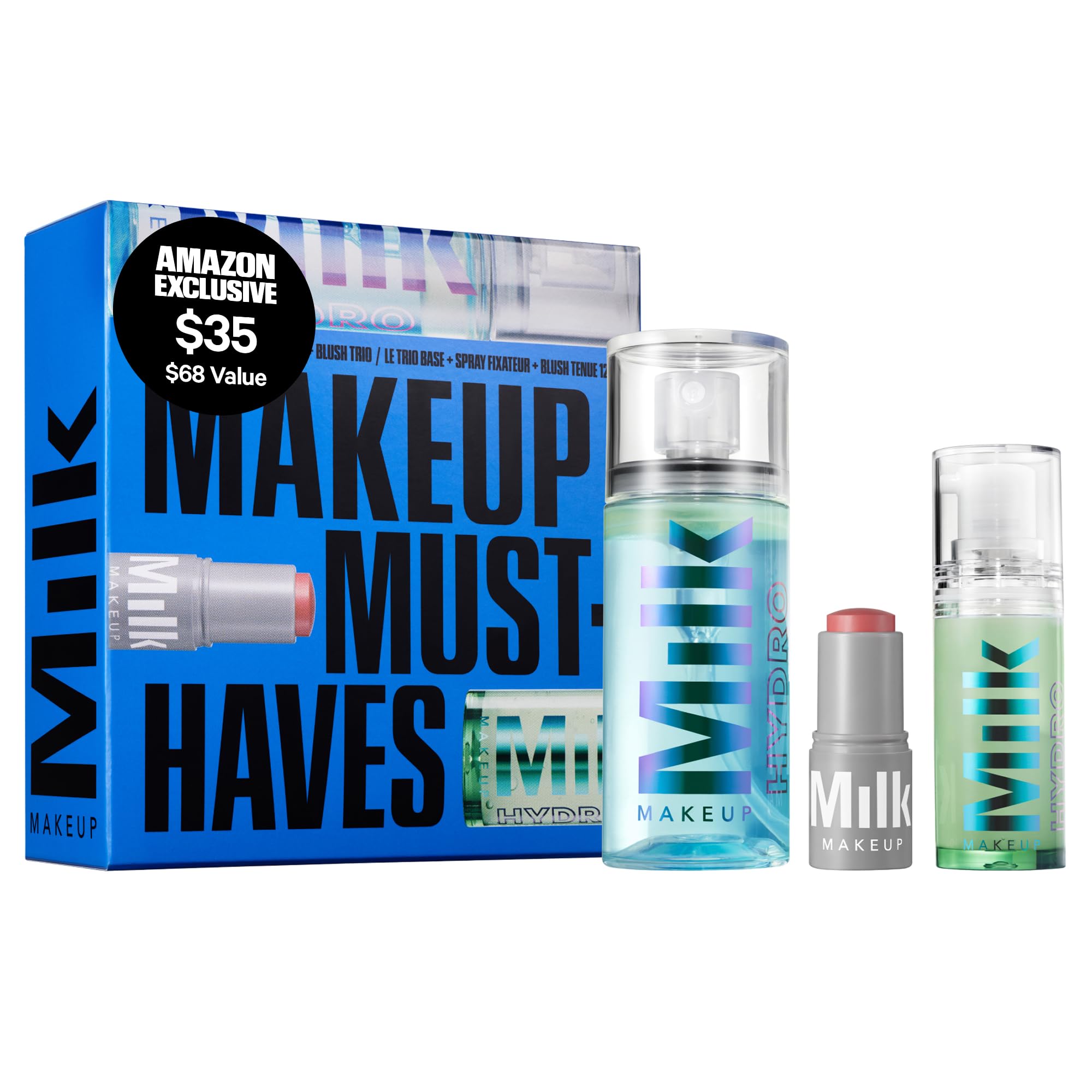 Milk Makeup Mini Must-Haves Set – Includes 12HR Hydrating Face Primer (.33oz) + 12HR Setting Spray for Gripping Makeup (1.69oz) and Multi-Use Cream Blush Stick + Lip Color in Werk (Dusty Rose, 0.10oz)