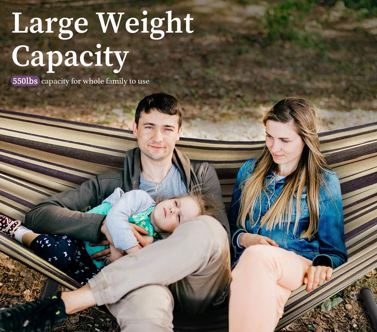 Double Hammock with Stand, 10ft Hammock Frame 550lbs Capacity, 2 People Hammock Combo for Backyard Patio Indoor Outdoor (Purple and Tan Stripes) : Patio, Lawn & Garden