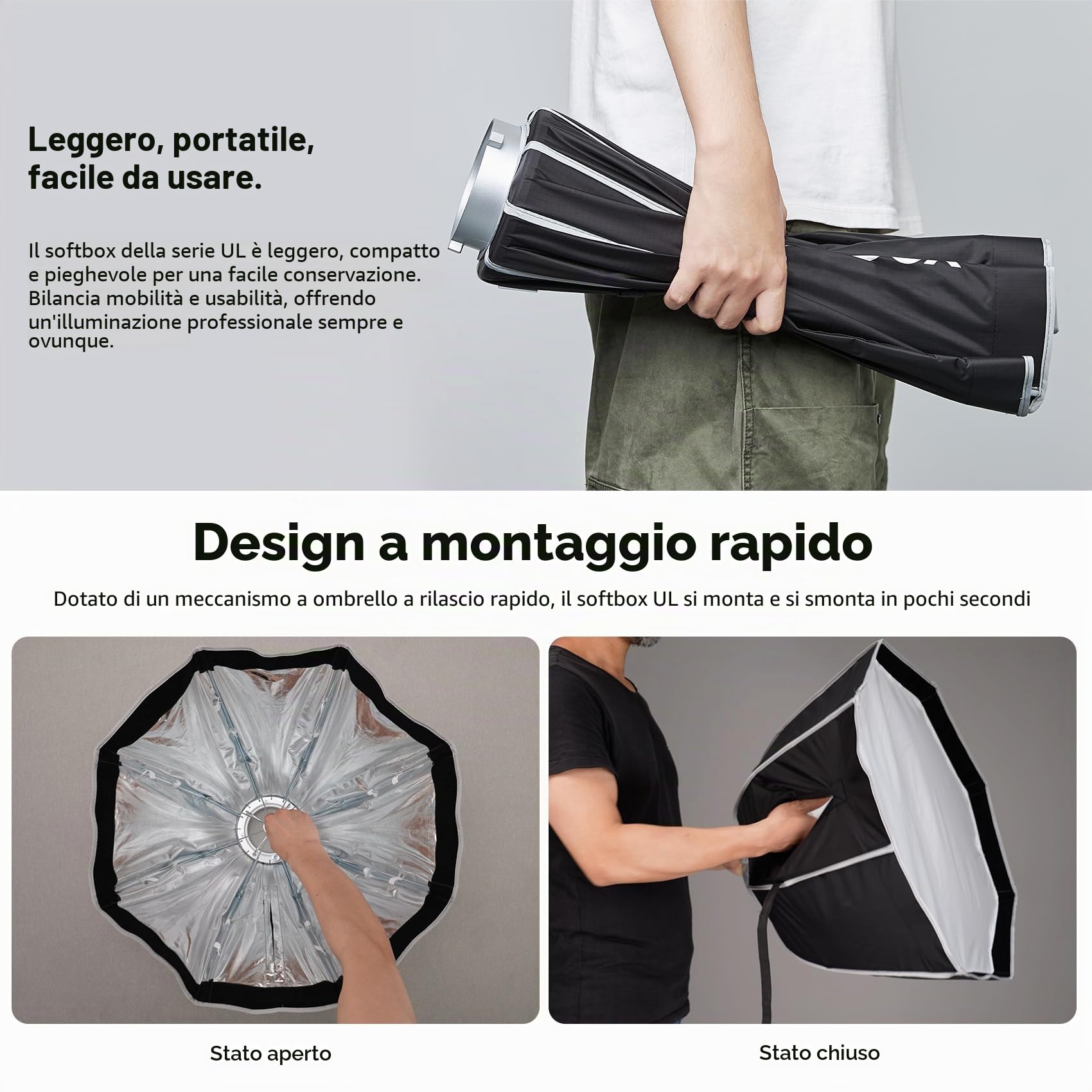 GODOX UL-BOX-60 * 90 Rettangolare Softbox, 60x90cm Soft Box con Griglia | Montaggio e Smontaggio Rapido, Pieghevole, Bowens Mount per Studio Light SL60W SL60IID SL100D SK400III-V MS300-V DP400III-V