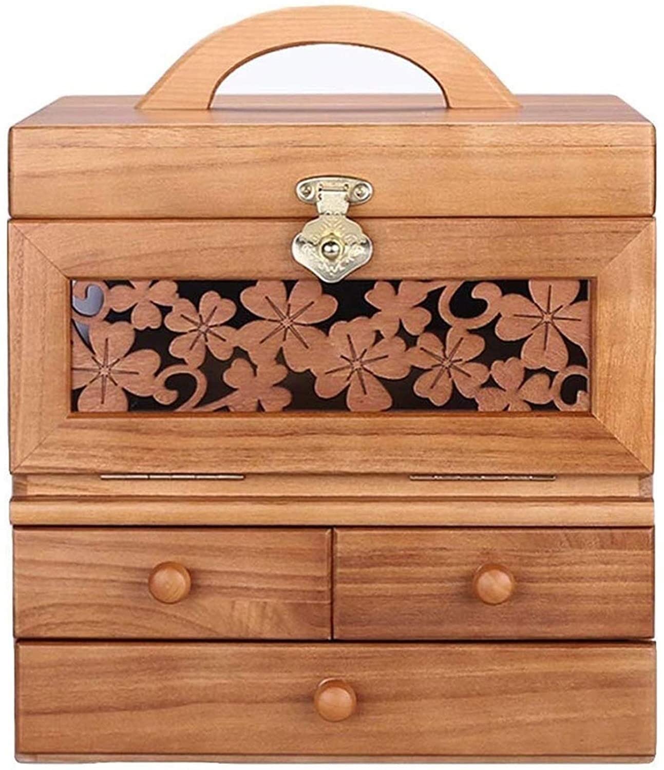 TIANQIHAO Creative Wooden Storage Box Hollow Wooden Storage Box Cosmetic Storage Box With Mirror Dressing Box
