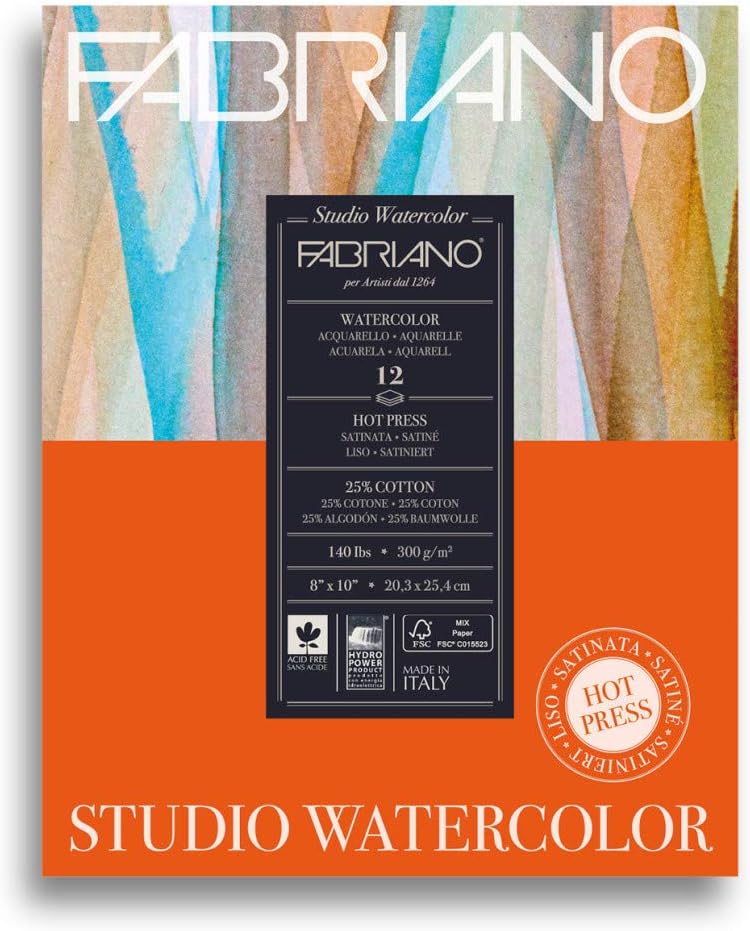 Studio Watercolor Pad, Hot-Press, 8" x 10", 140 lb., 12 Sheets