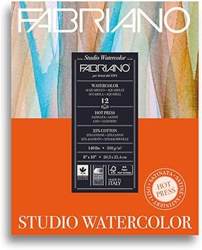Fabriano Studio Watercolor Pad, Hot-Press, 8" x 10", 140 lb., 12 Sheets