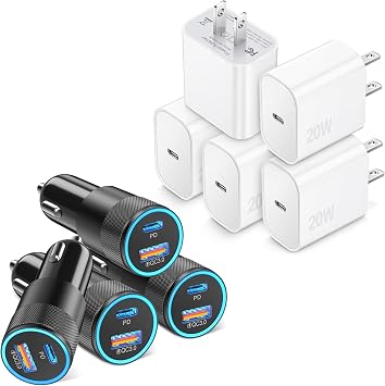 5 Pack USB C Wall Charger 4 Pack USB C Car Charger