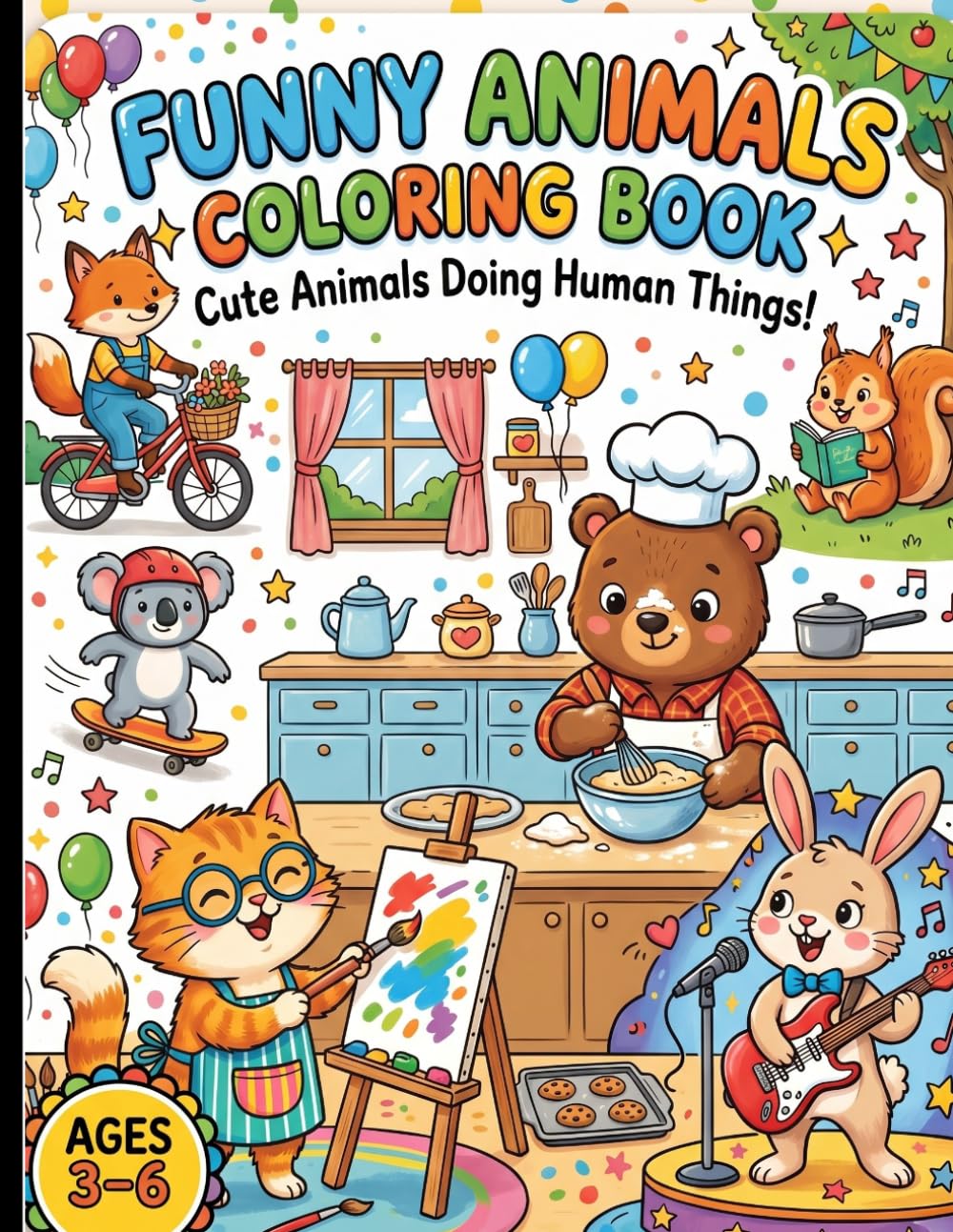 Animals Doing Human Things: A Fun & Cute Coloring Book for Kids Ages 3–6 | Easy, Bold & Adorable Animal Activities
