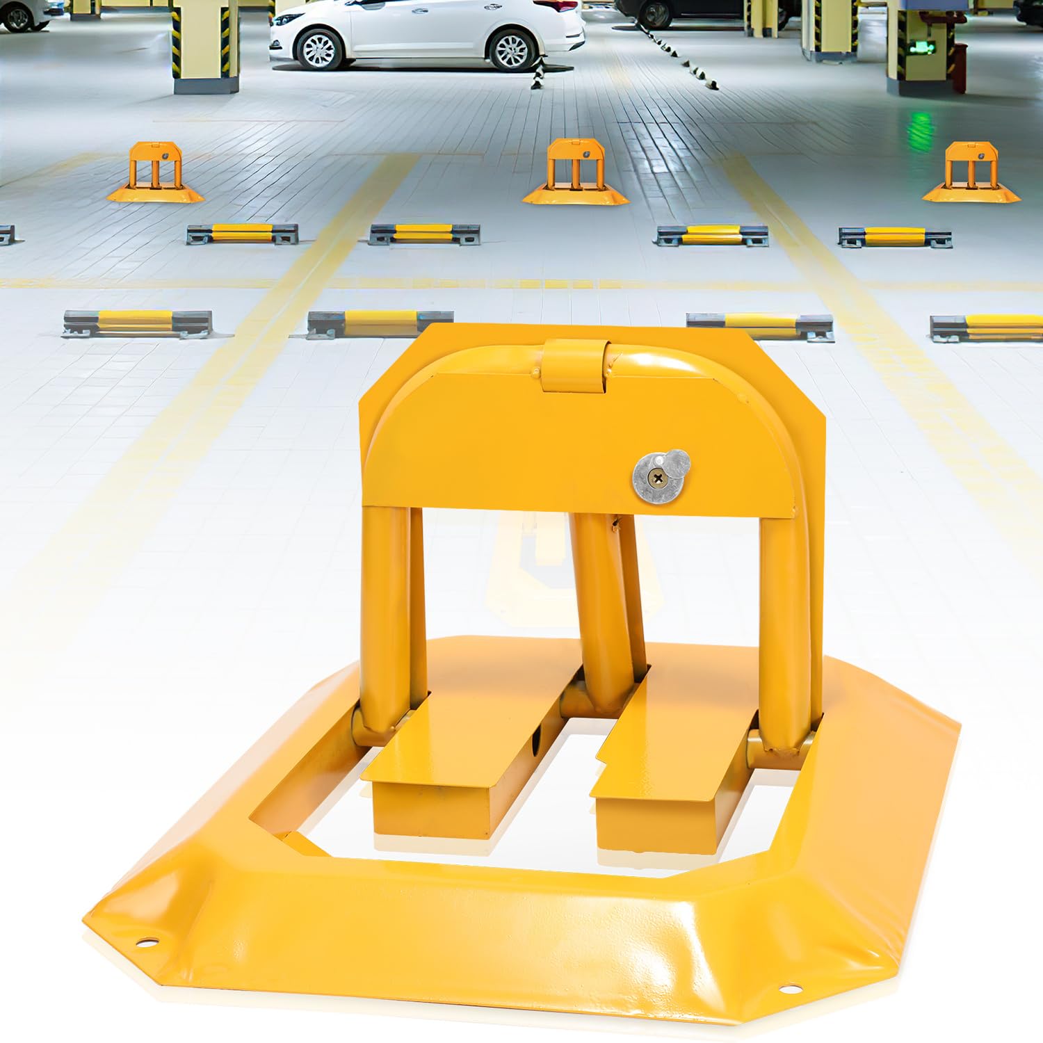 Blocco parcheggio pieghevole, 1 pezzo, blocco parcheggio, giallo, con 3 chiavi