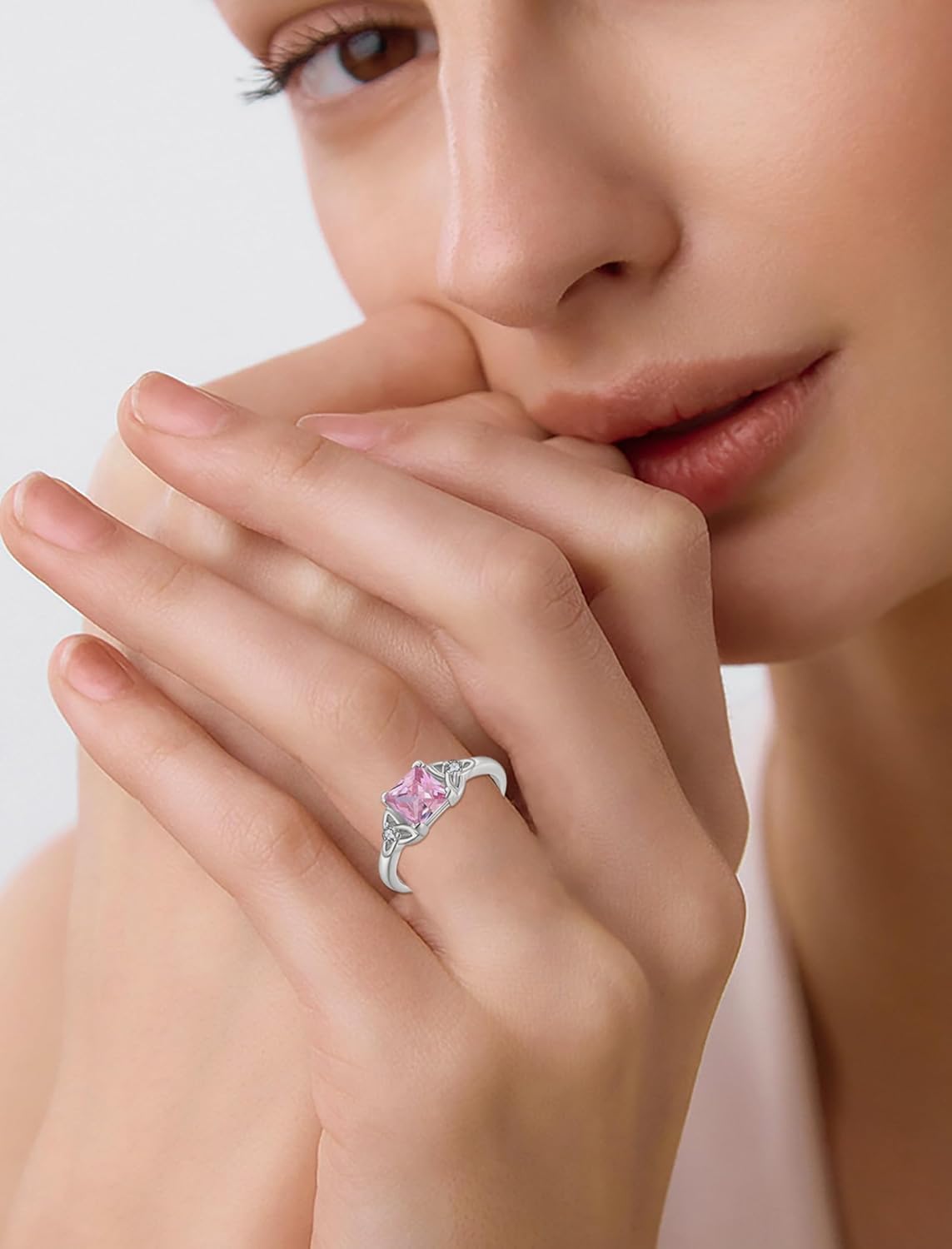 Celtic Knot Rings 925 Sterling Silver 6mm Princess Cut Birthstone Engagement Rings for Women - Image 5