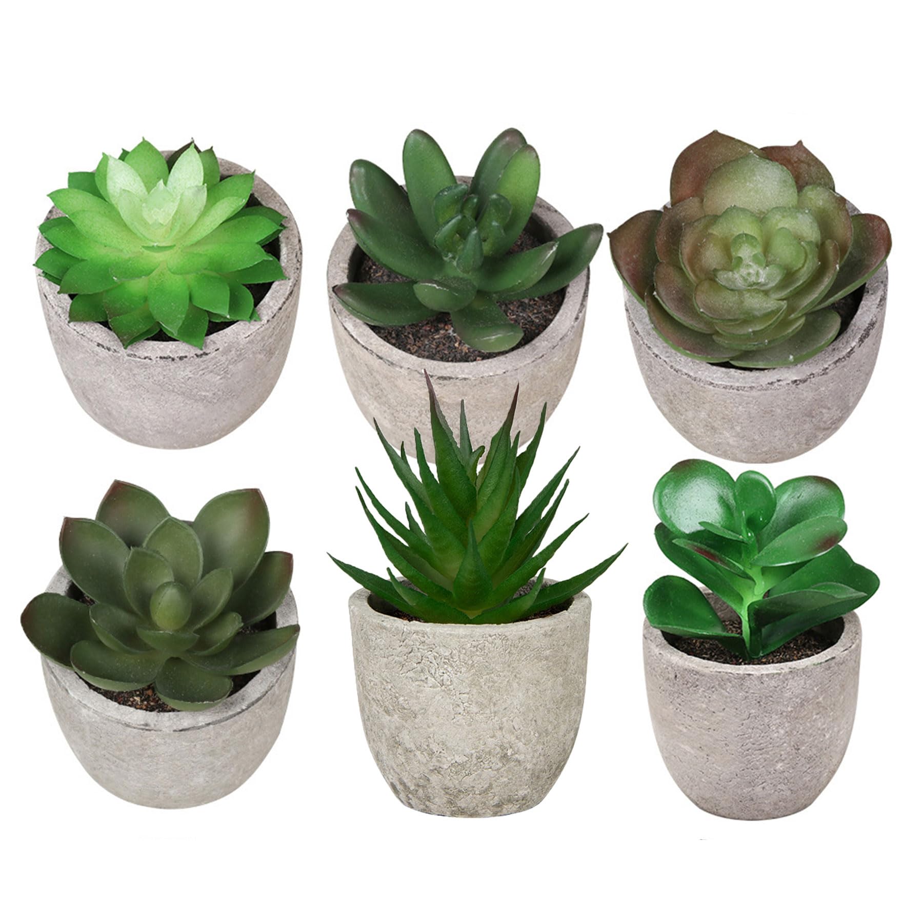 Artificial Succulent Plants Potted Green Rosemary Plants Assorted Decorative Faux Succulent Potted Fake Cactus Cacti Plants with Pots for Home Decor Desktop Office Wedding Coffee Table, Set of 6