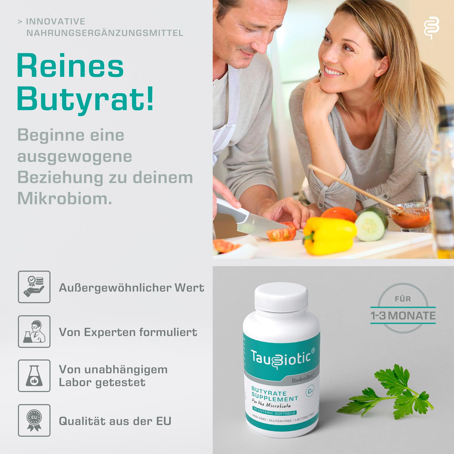 TauBiotic® von RedoxBox® – Butyrate (Tributyrin 500 mg) für Mikrobiota Nahrungsergänzungsmittel - 90 Enterische Weichkapseln