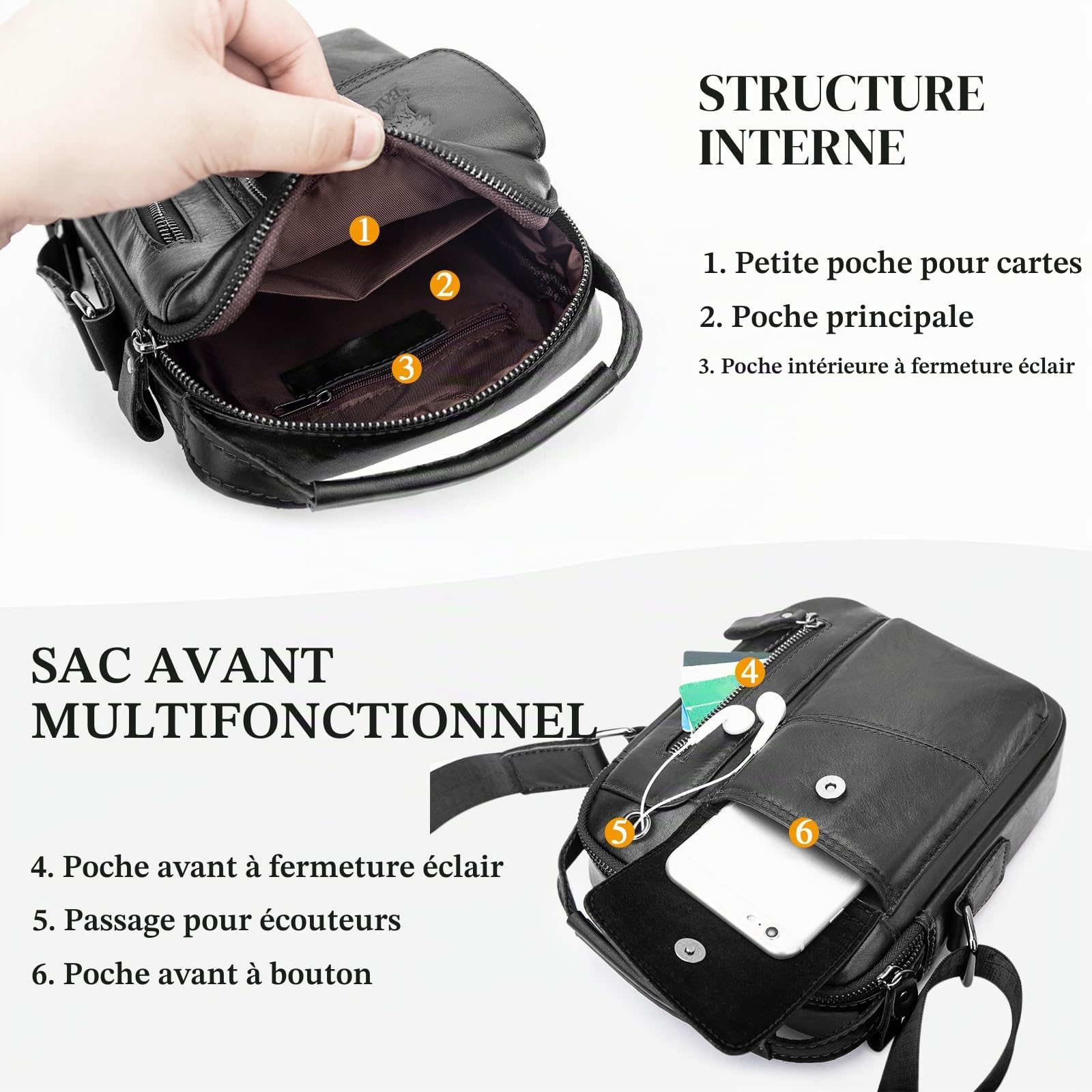 BAIGIO Sacoche Homme Cuir Sacoche Bandouliere Homme Vintage Cartable Sac de Messager Pochette Sac à Bandoulière Sacs Portés Épaule Sacs à Main pour Affaires Travail Voyage Vie Quotidienne