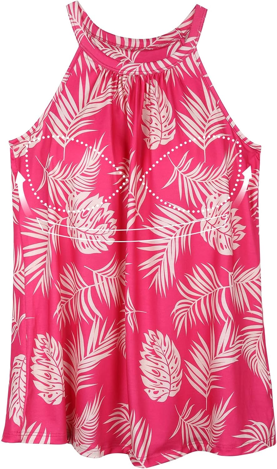 Women Halter Tank Top with Built in Bra Flowy Sleevless Padded Camisole Loose Fit Summer Shirt Top S-3XL