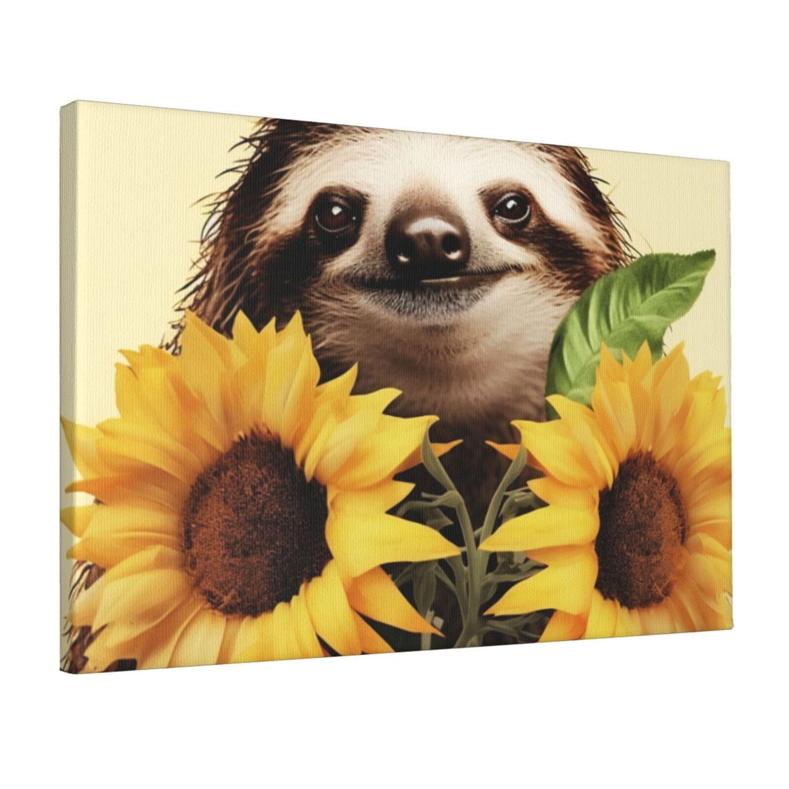 KLOPH Sloth Sunflower Canvas Wall Art for Living Room 12"x18" Modern Artwork Painting for Bathroom Hanging Canvas Prints Aesthetic Wallart for Bedroom Kitchen Office Wall Decor