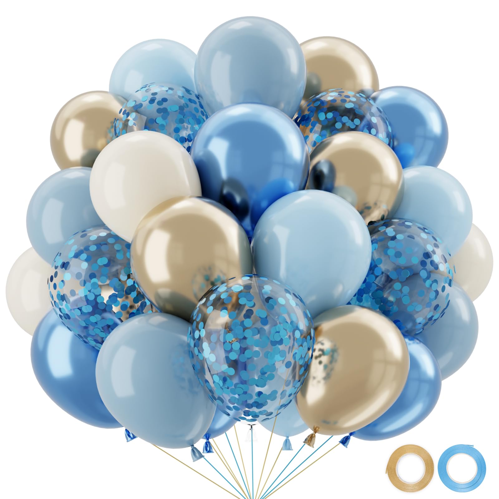 Dusty Blue And Gold Balloons - QIFU 52pcs Baby Blue Balloon White Chrome Metallic Gold Baby Shower Balloons, Christening Gender Reveal Birthday Decorations For Boys Wedding Bridal Shower Boho,12Inch