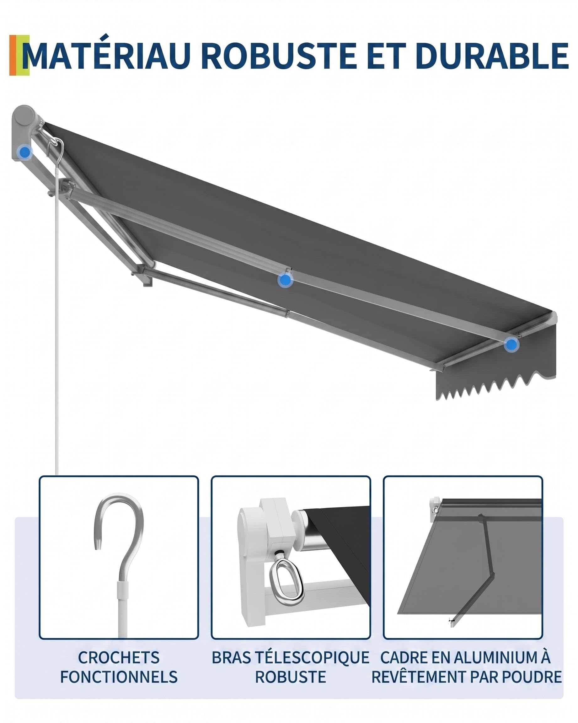 Garvee Store banne articulé extensionérieur 350x250cm – Protection UV50+, résistant à l'eau – Longueur et Angle réglables – Manivelle, Fixation fresquee – Idéal terrasse, Balcon – Noir, 11,5x8FT