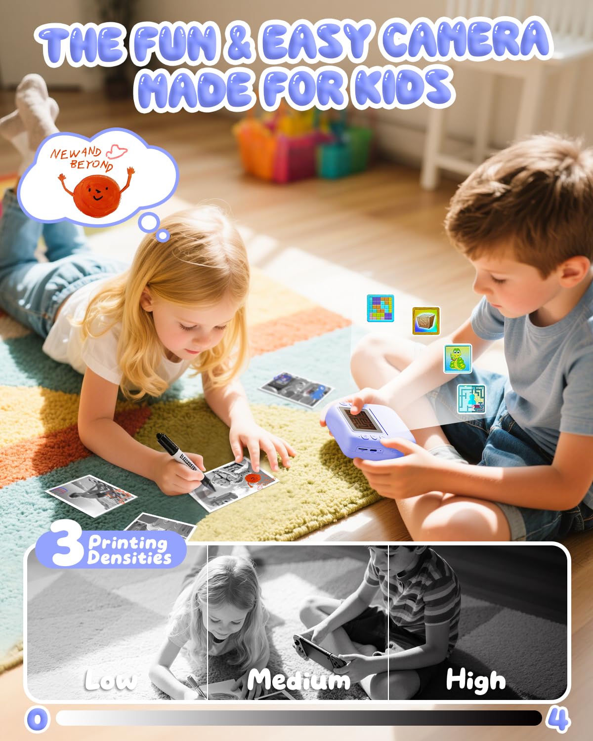 CAMCLID Macchina Fotografica Bambini Istantanea, 1080P HD Macchina Fotografica Istantanea 48MP con Scheda da 32 GB e 3 Rotoli di Carta da Stampa, Regalo per Ragazze Ragazzi da 3-12