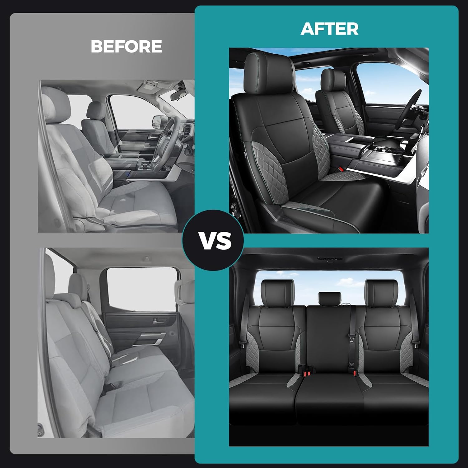 for Toyota Tundra Seat Covers 2022 2023 2024 2025 2026 Custom Fit Full Set, Waterproof & Durable Leather Seat Covers for Car - Black/Gray (for SR/SR5 Only, NO Rear Armrests)