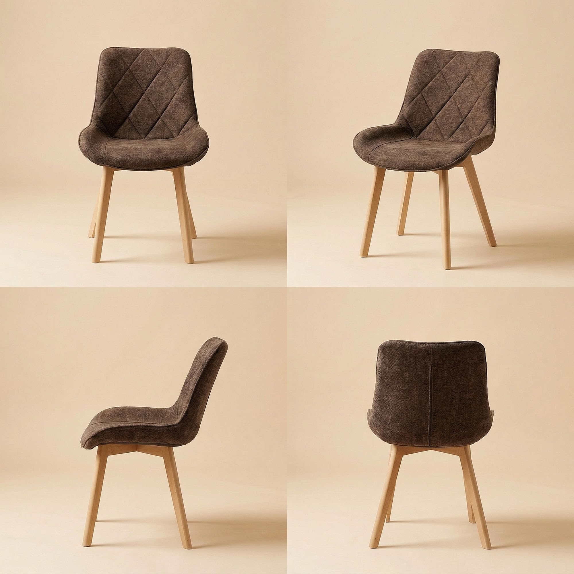 Juego de 4 sillas de Comedor tapizadas de Lino con Patas de Madera Maciza, sillas de Cocina para Sala de Estar, Oficina, recepción, Dormitorio, Color marrón