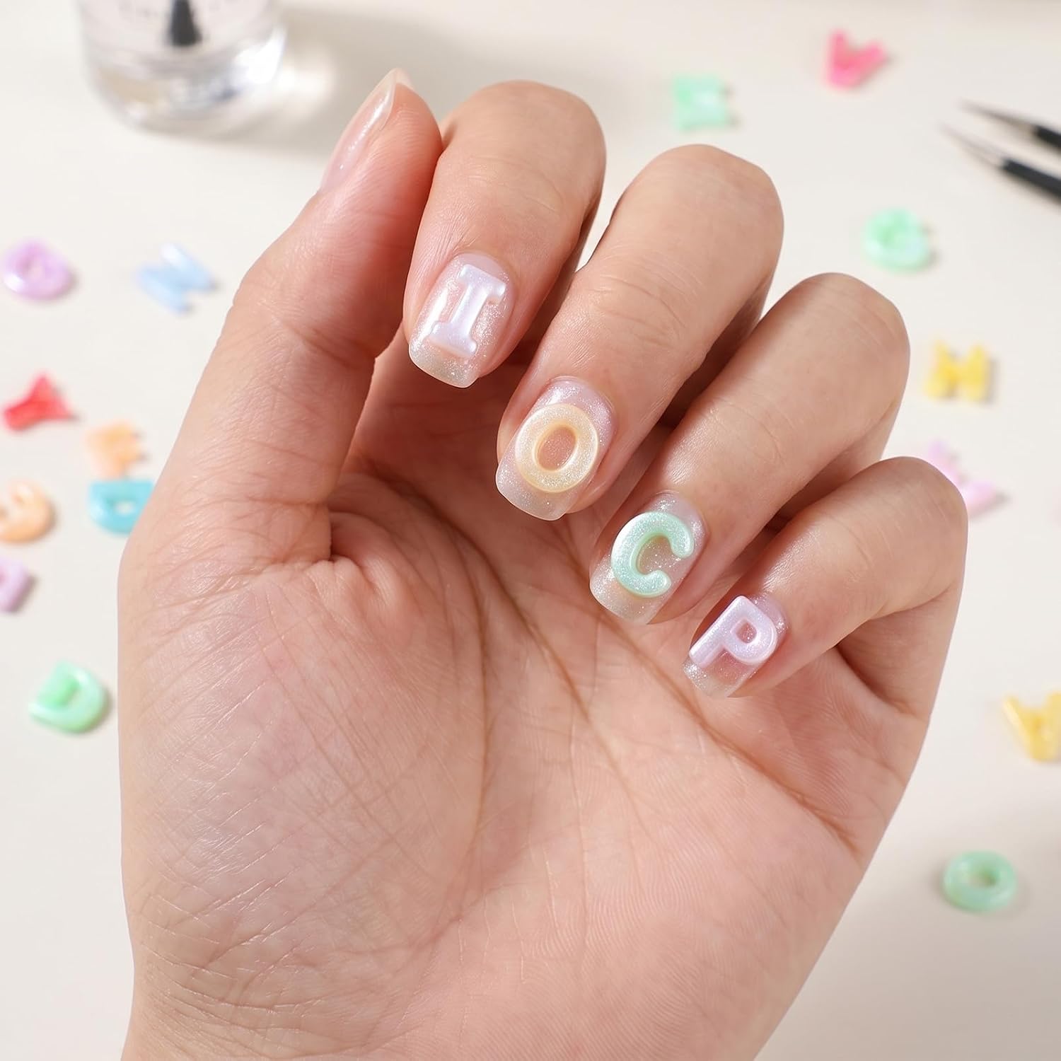 200 PCS Letter Nail Art Charms, Multicolor Flatback Resin Charms for Crafts, Mini Alphabet Nail Rhinestones and Charm for DIY Nails Decoration
