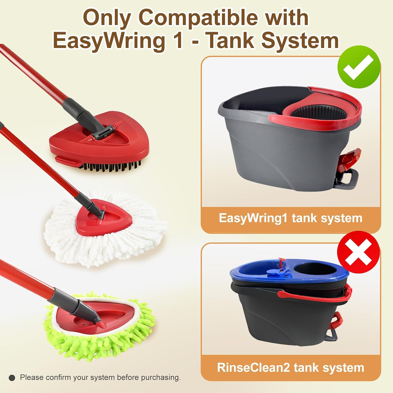6 Pack Mop Heads Replacement for Ocedar EasyWring 1 Tank Spin Mop System,Include 2 Microfiber Spin Mops Replace Head&2 Chennile Mops Head Machine Washable with Scrubber Mopp Head and Base for Cleaning