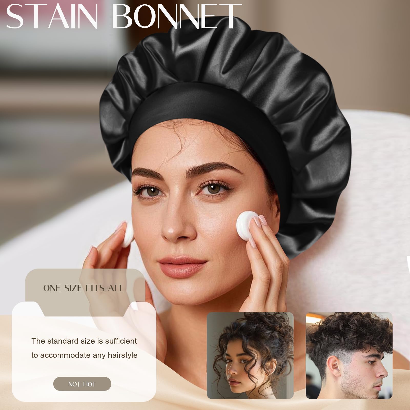 Condition photo showing New/Like New for Satin Silk Bonnet for Men & Women, Double Layer Silk Sleep Bonnets, Soft Satin Lined Bonnet for Curly & Natural Hair