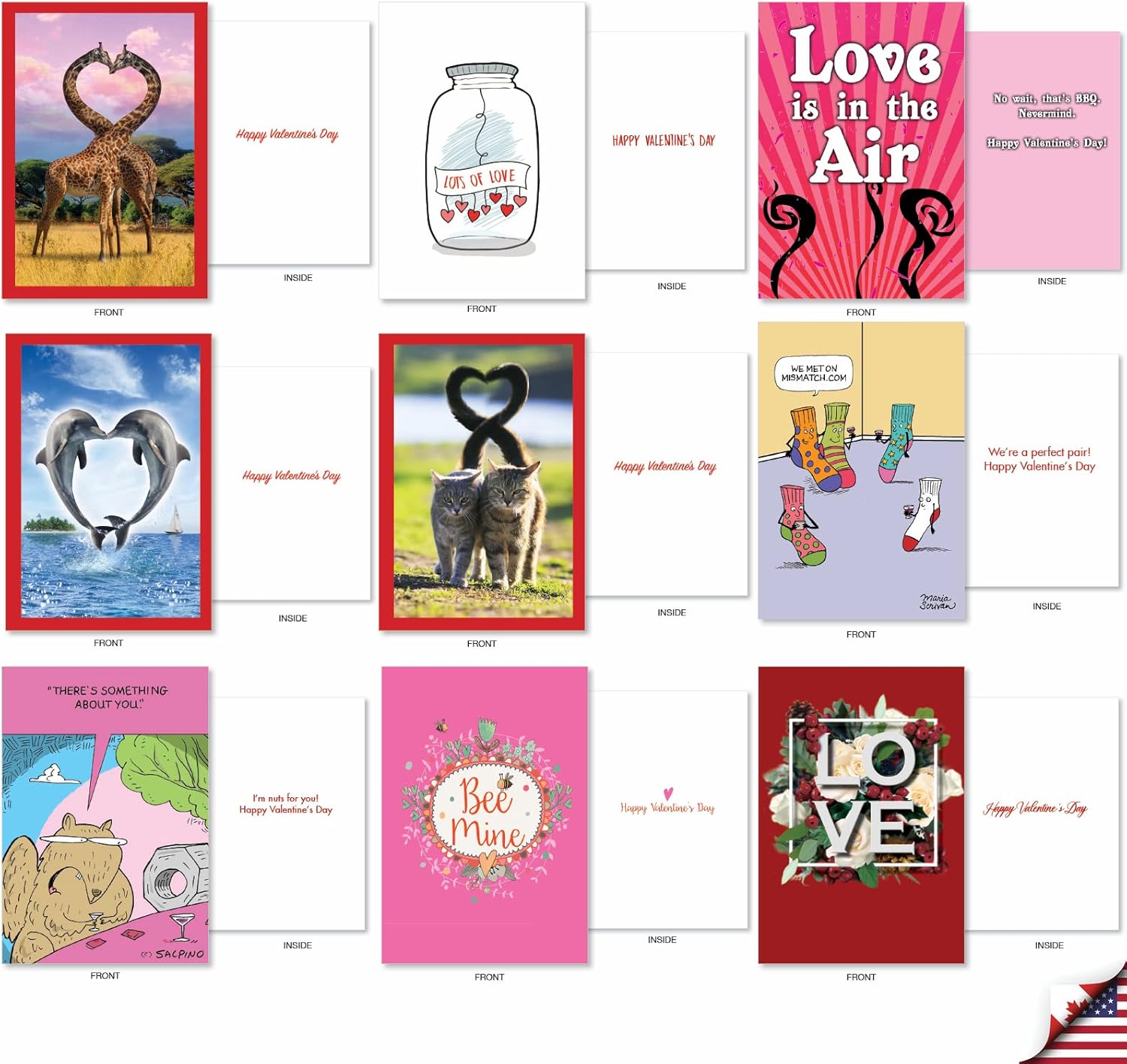 NobleWorks - 36 Assorted Set Funny Valentine's Day Greeting Cards Bulk Box with Envelopes, Loving Humor Card Variety Pack for Men, Women, Friends (36 Designs, 1 Each) Be Mine AC9380VDG-B1x36