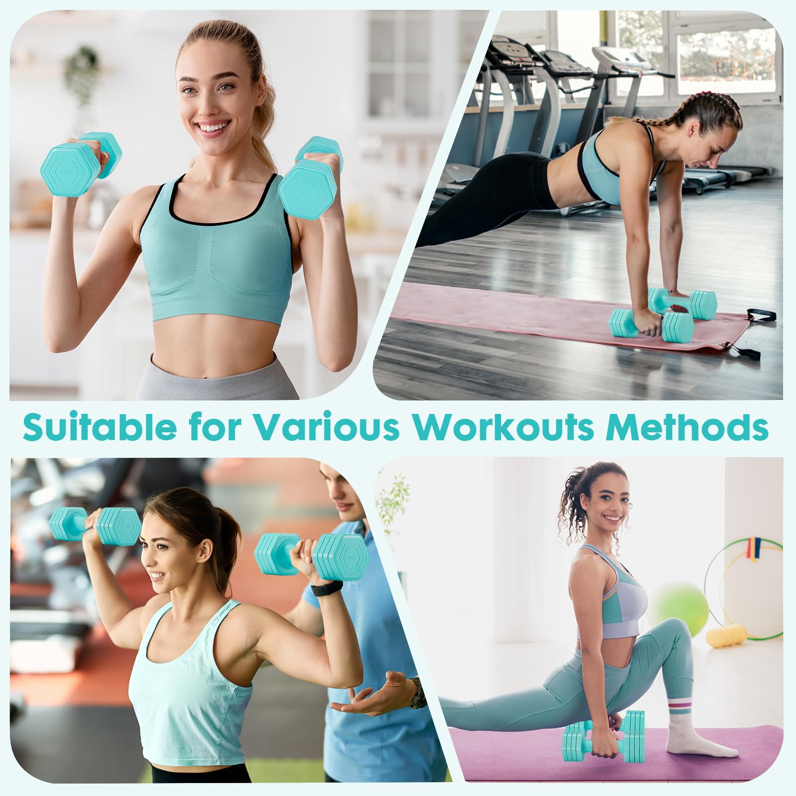 Adjustable Dumbbell Set, 4 in 1 Free Weights Dumbbells Set for Women, Weights for Women at Home, 2lb 3lb 4lb 5lb with TPU Soft Rubber Handle for Home Gym Exercise Training