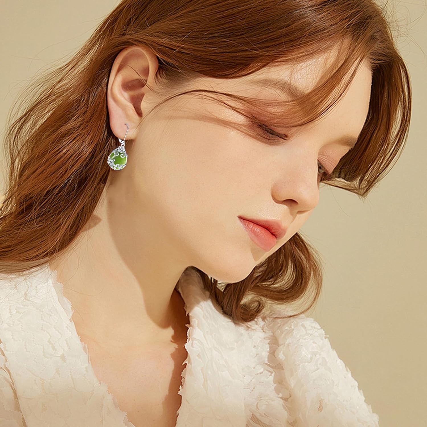 Peridot/Moonstone/Purple Crystal/Rose Quartz/Amber/Blue Sandstone/Moss Agate Dangle Earrings Sterling Silver Filigree Drop Dangle Earrings Peridot Jewelry Gifts for Women