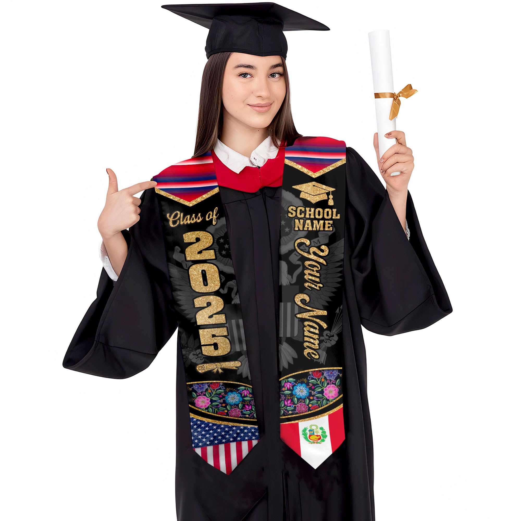 MonkeyVan Personalized Peruvian Graduation Sash, Custom Peruvians American Flag Graduation Stole 2025, Peru Graduation Stole S376