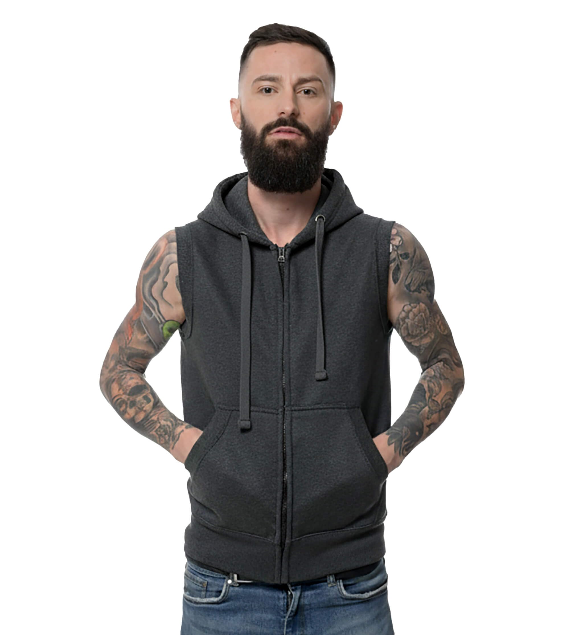 ROCK-IT Apparel Bluza bez rękawów z kapturem dla mężczyzn – z zamkiem błyskawicznym – bluza fitness z kapturem – kamizelka treningowa [rozmiar S-4XL] Koszulka bez rękawów