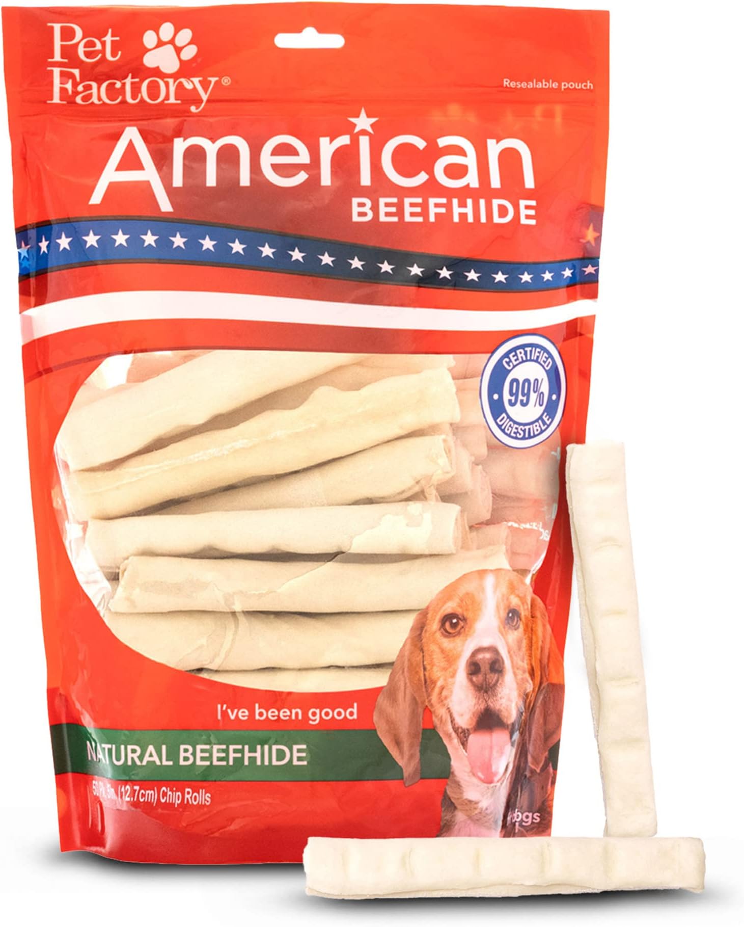 American Beefhide 5" Chip Rolls Dog Chew Treats - Natural Flavor, 50 Count/1 Pack