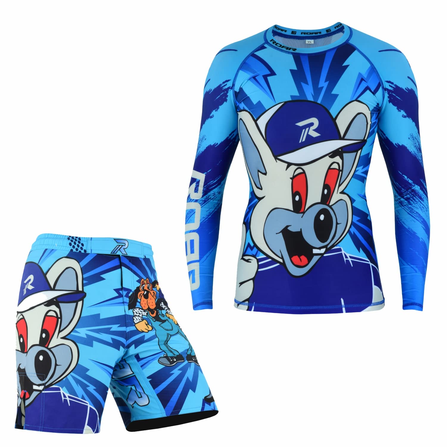 ROAR-INT MMA Rash Guard &amp; BJJ Shorts Set Kids Fight Training Grappling Wear Jiu Jitsu Gi Trunks Outfit Set
