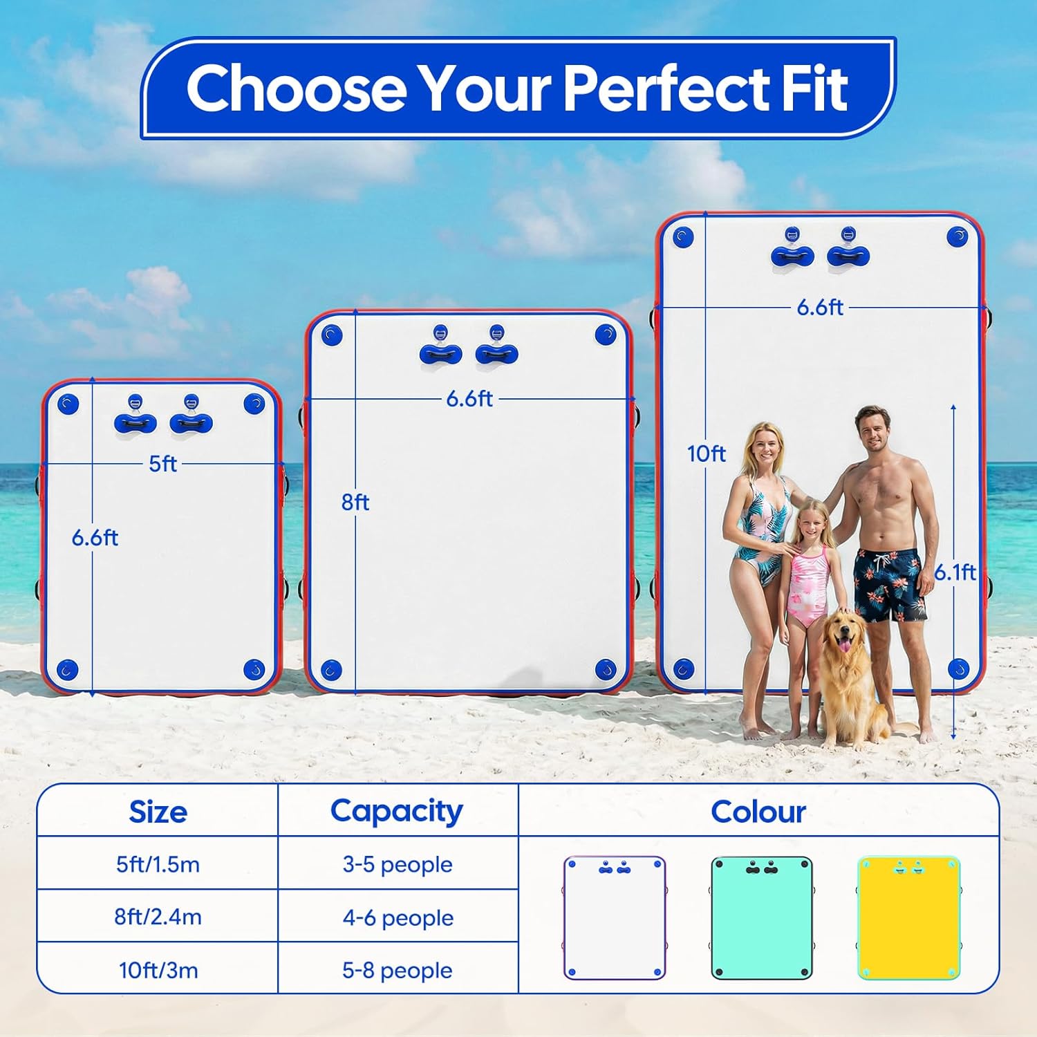 Inflatable Floating Dock, Floating Platform for Pool & Lake, Inflatable Dock for Yacht, Floating Deck Island with Non-Slip Surface, Boat Floating Mat for Outdoor Water Activities 5ft/8ft/10ft