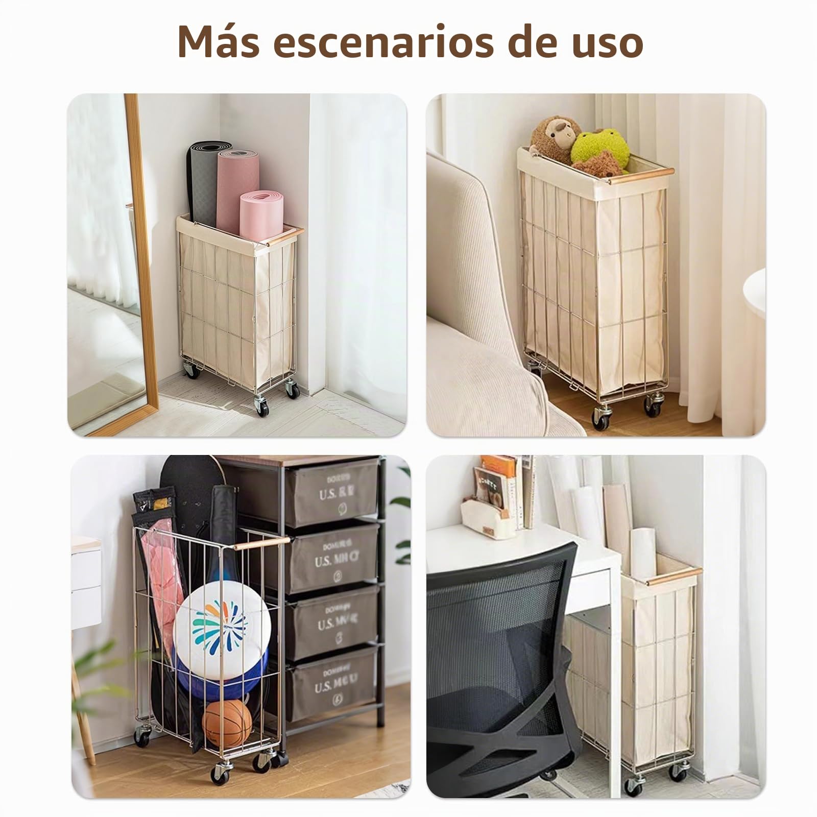 Cesto de Ropa con Ruedas Estrecho 40×21×65 cm, Beige