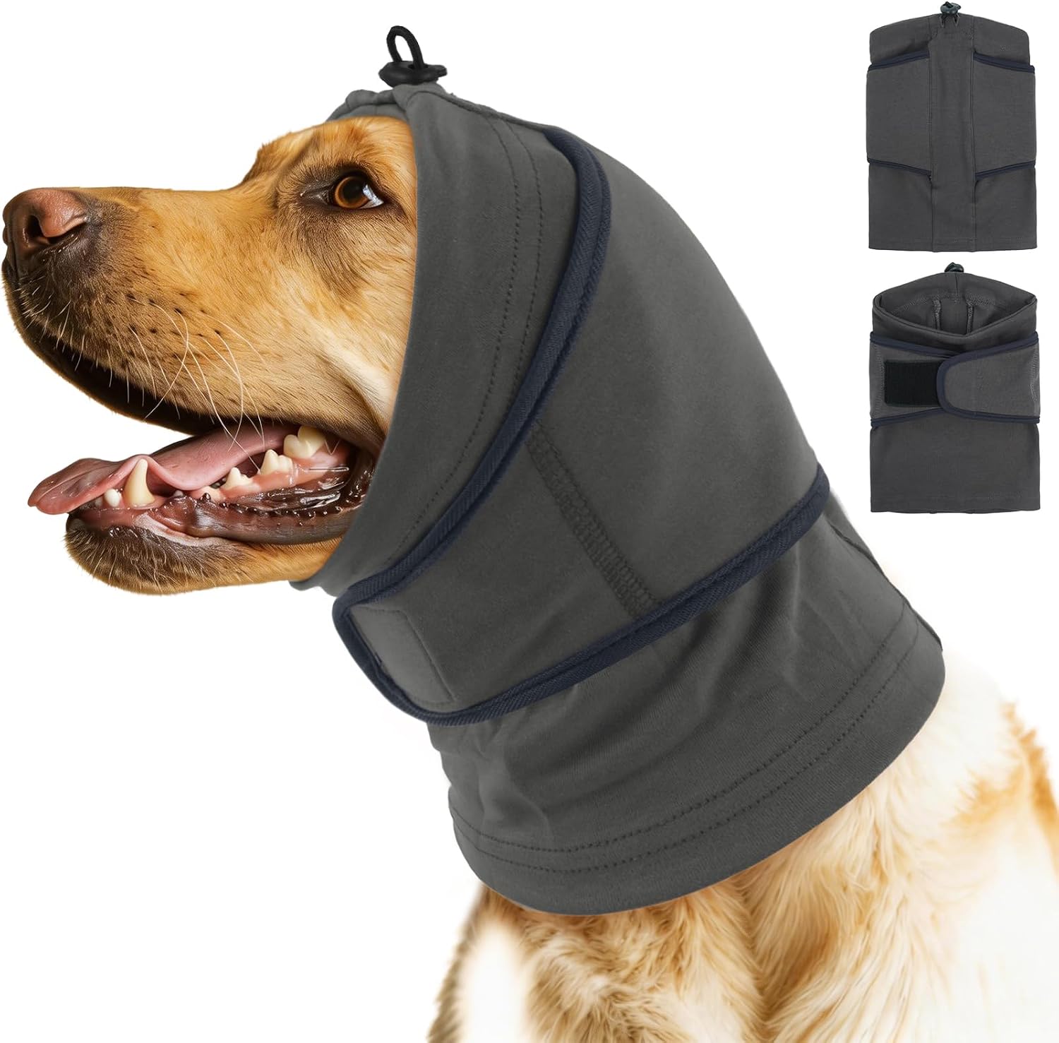 IDOMIK Dog Ear Muffs Noise Protection,Dog Calming Hoodie for Anxiety Relief | Soft Double-Layer No Shake Head Wraps, Quiet Ear Covers for Thunderstorm, Firework, Bath, Grooming & Blow Drying,Grey,XL
