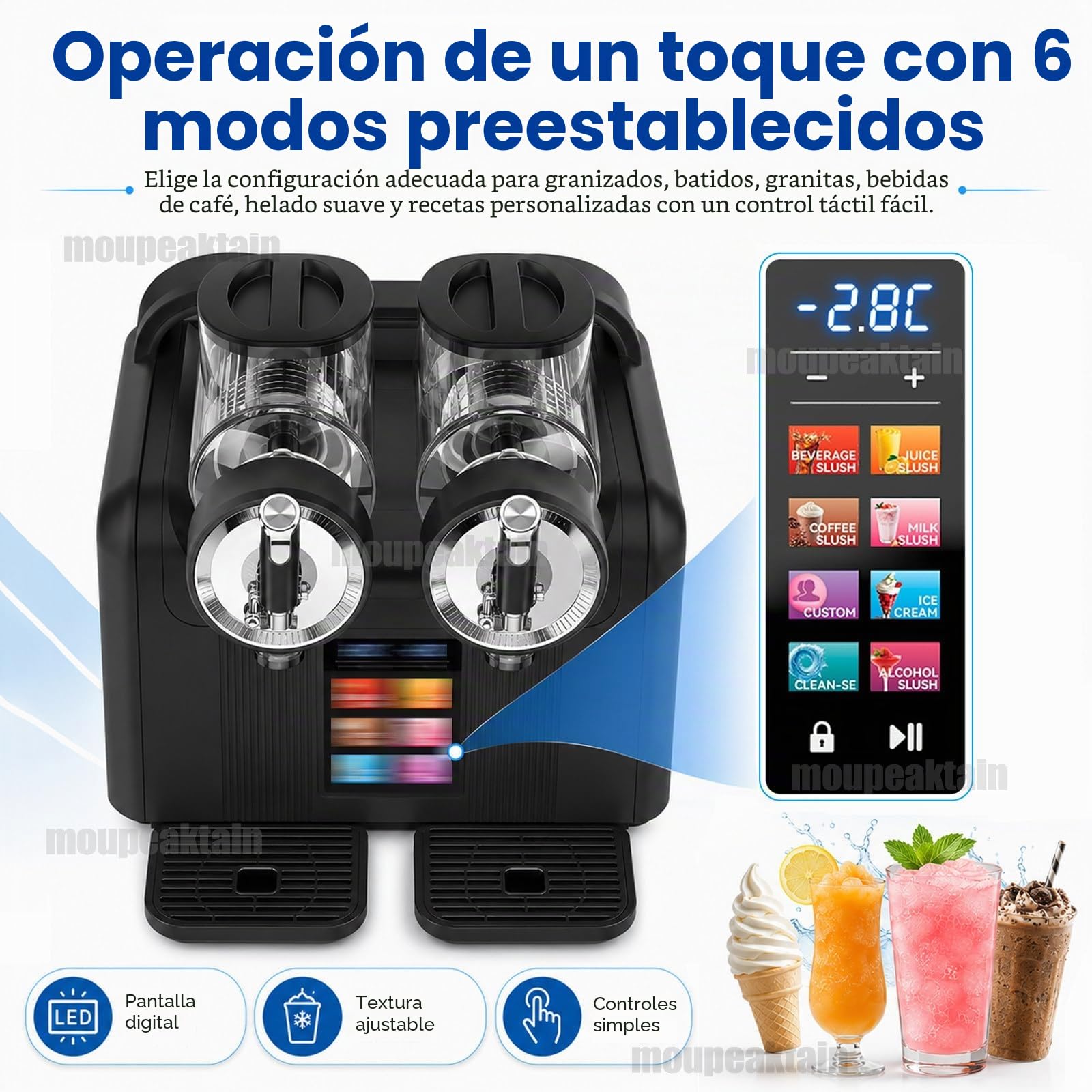 Máquina De Granizados & Helado Soft 2 En 1, Granizadora Maquina Con Doble Depósito 4l Y 6 Programas, Para Granizados, Batidos, Bebidas Frías, Helado Cremoso, Fiestas, Casa Y Cafeterías Black