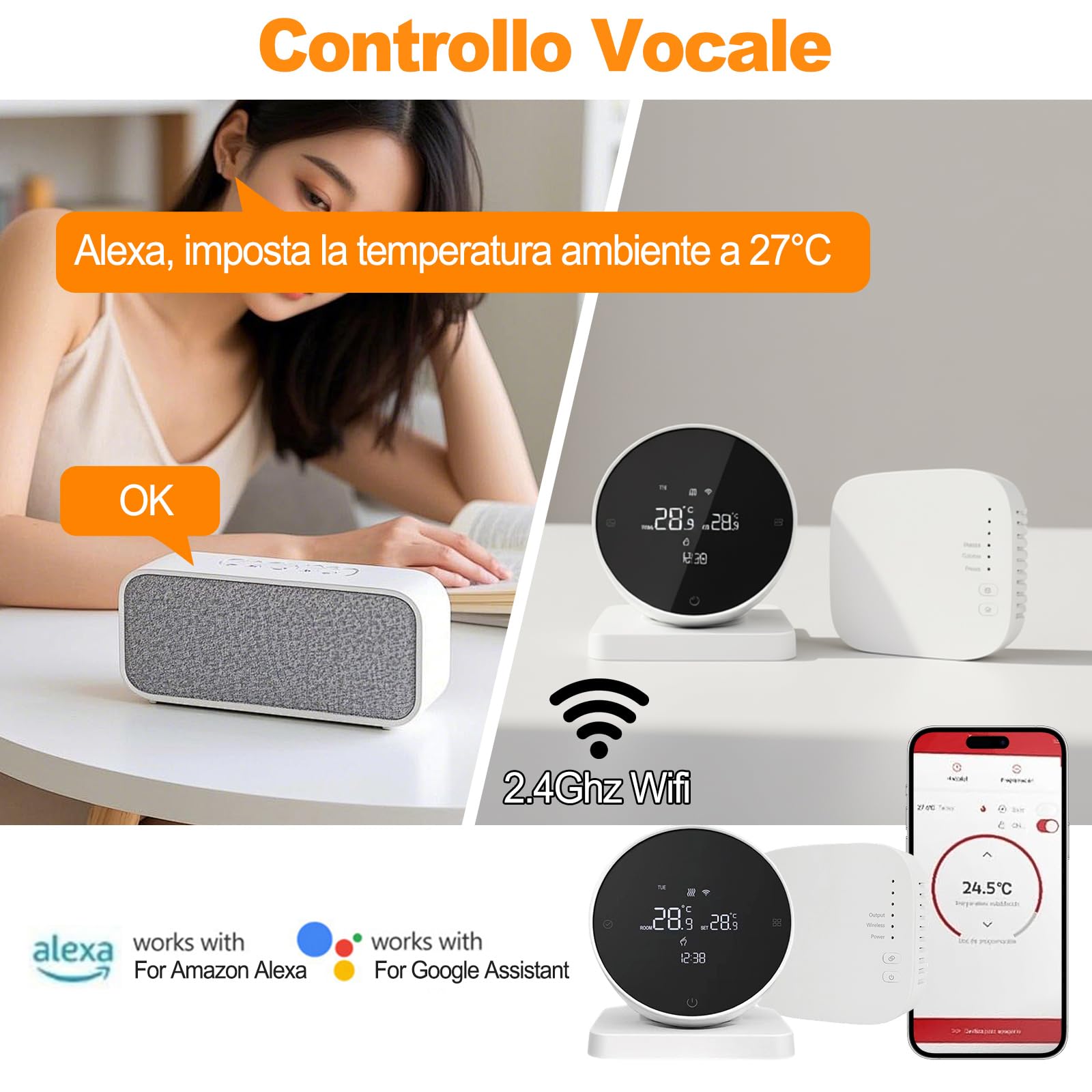 Termostato wifi per caldaia Per Tuya, Smart Cronotermostato da Parete Intelligente, controllo vocale Per Alexa, Termostato programmabile settimanale intelligente
