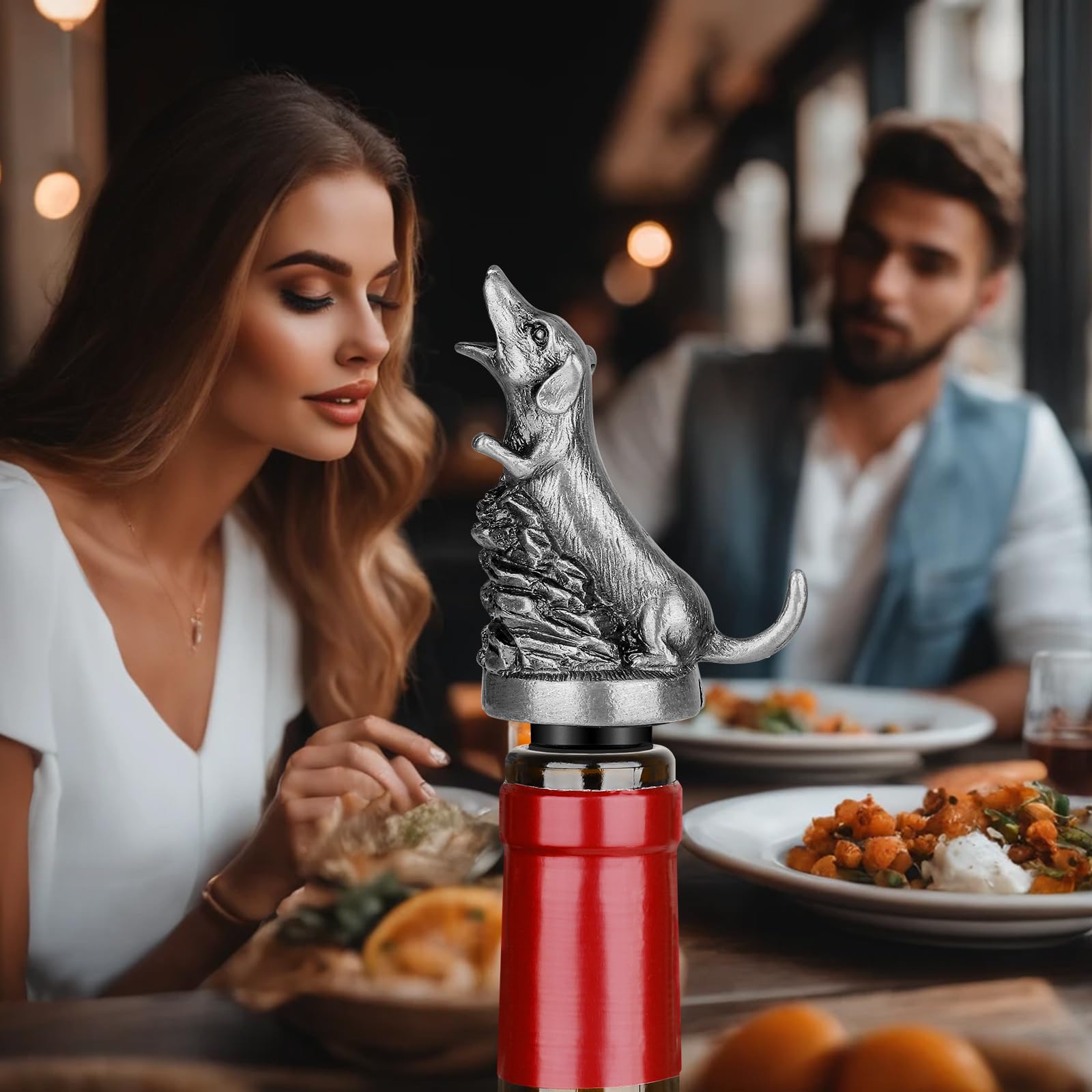 MR.BARWARE Dachshund Wine Aerator Pourer Spout for Alcohol, Silver Sausage Dog Bottle Pourer and Stopper for Spirit Wine Champagne, Birthday Gifts, Dachshund Gifts for Men Women