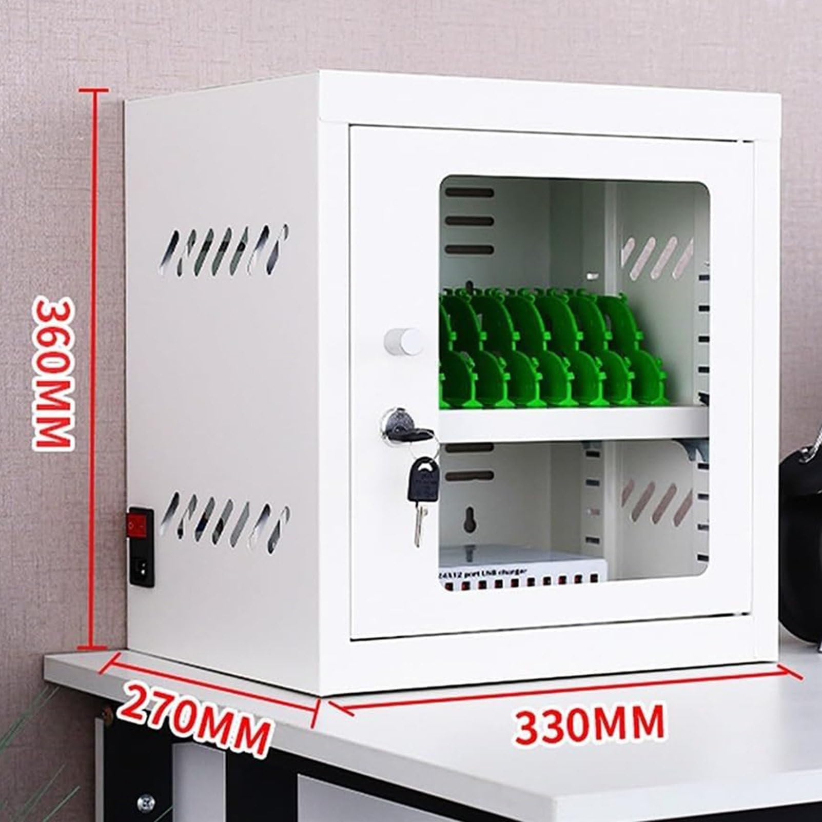 Armadietto di Ricarica per Cellulari, Stazione di Ricarica per Cellulari con Scomparti, Carrello Ricaricabile con Ruote Universali per Aule Scolastiche, Soluzione di RIC,12slots