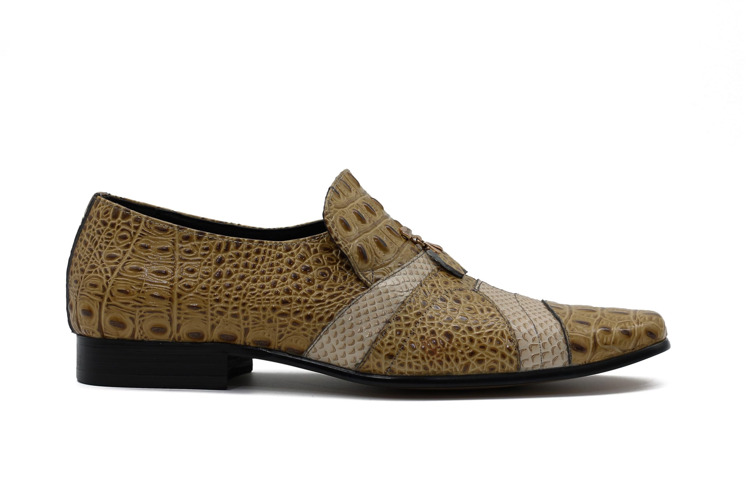 Mocasines con Estampado de Piel de Serpiente Pulida de Cuero auténtico Beige de 2 Tonos para Hombre Zapatos sin Cordones para Vestido de Fiesta