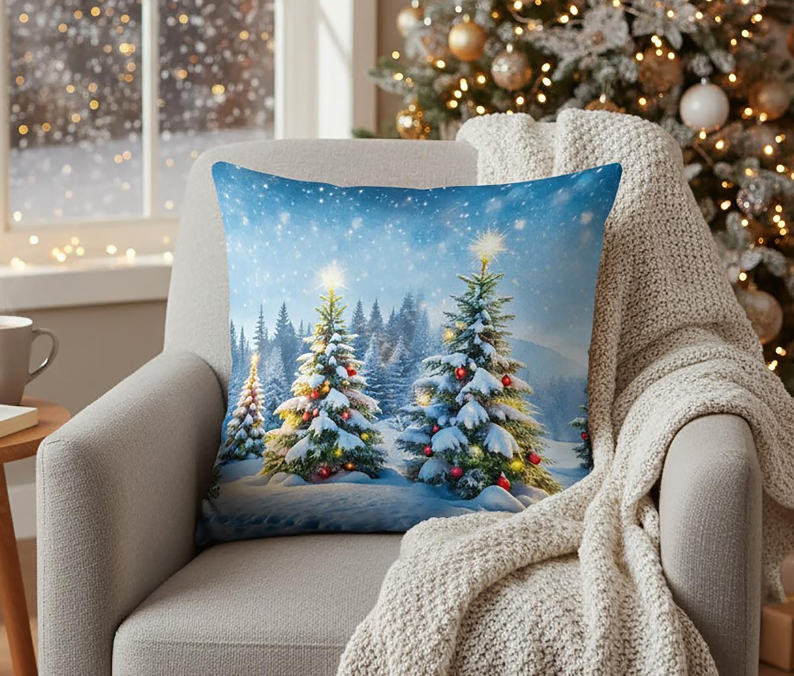 Lanpn 45x45 Kerst kussenhoezen set van 4, peperkoek mannen huis krans decoratieve vakantie kussensloop kussenhoes 45 x 45 voor binnen huis bank bank kerst decor